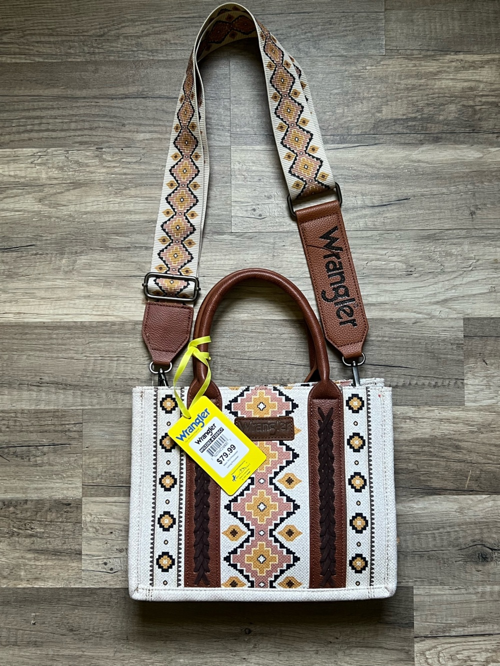 Wrangler Cream Canvas Bag with Patterned Aztec Strap